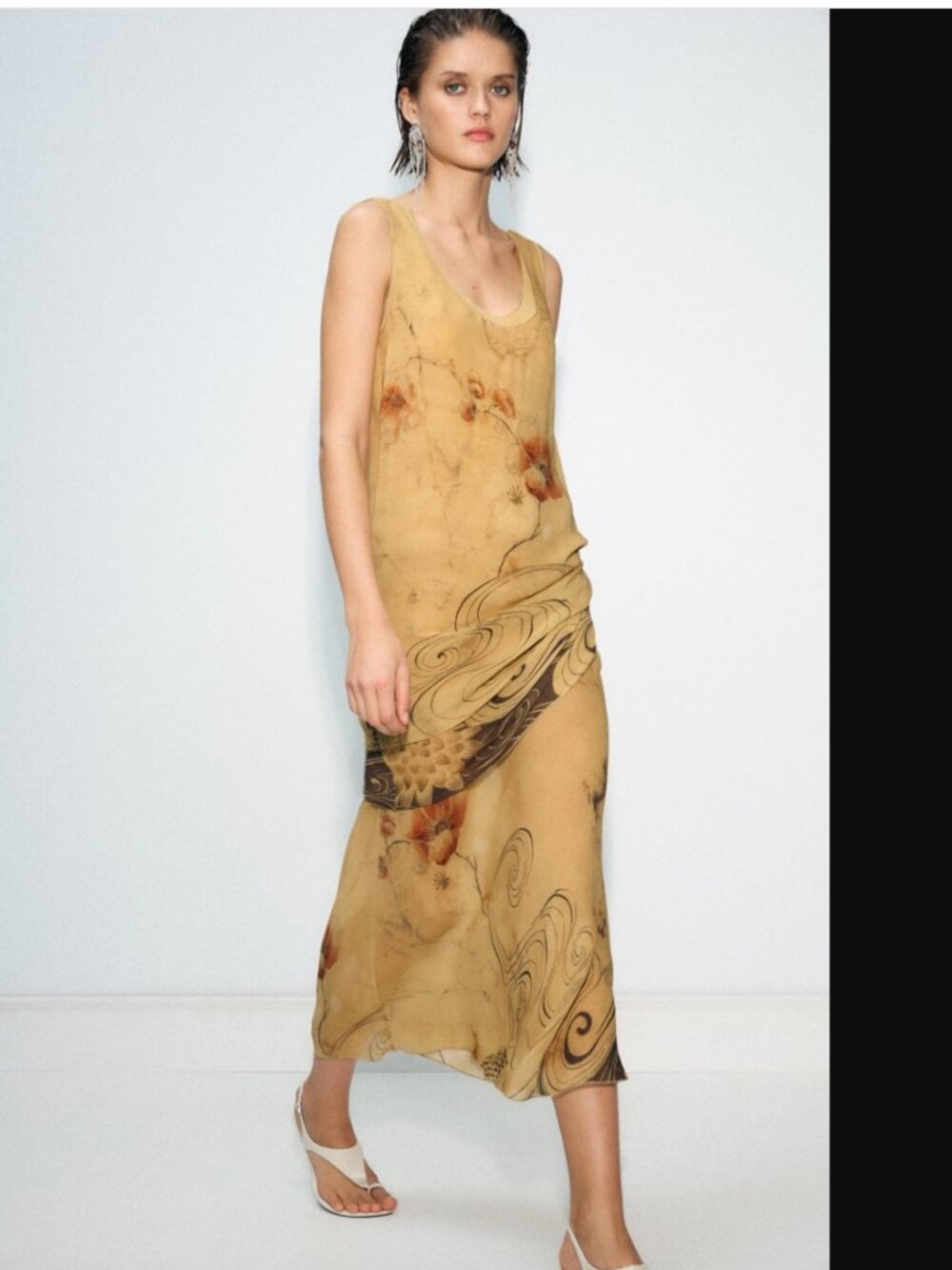 ZARA ZW Collection Women Olive Oil Floral Print Midi Dress Size S NWOT